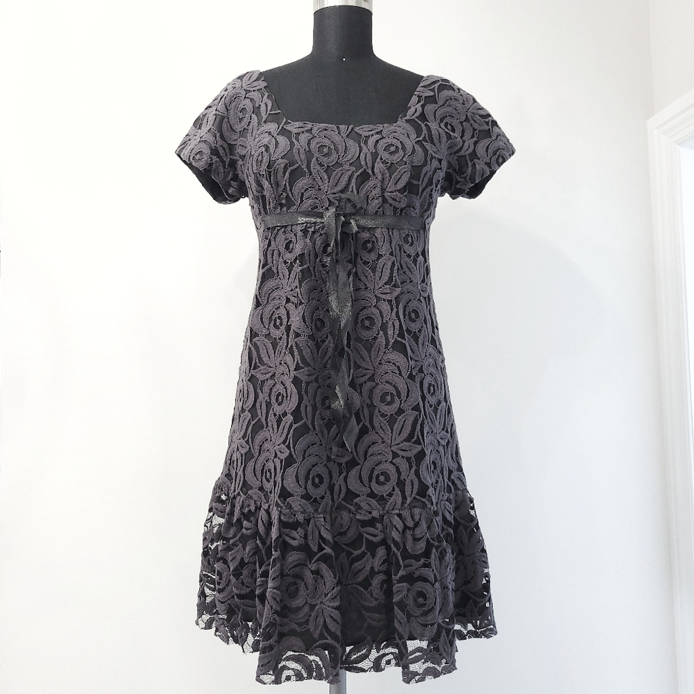 RARE Anna Sui Dark Floral Grey Lace Wild Roses Witchycore Babydoll Dress